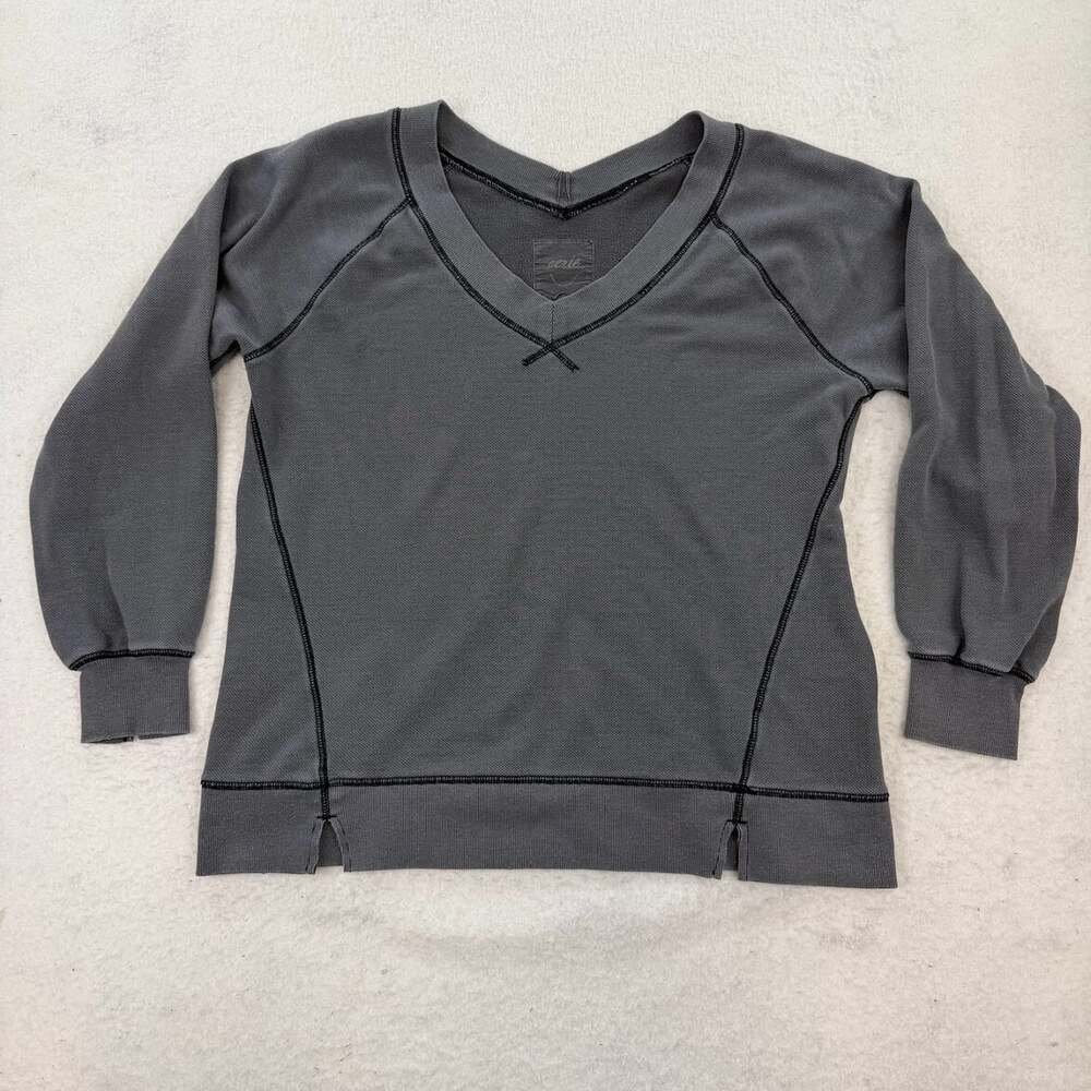 Aerie Downtime Textured Charcoal Oversized Big Hug V-Neck Pullover Sweatshirt S